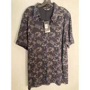 Travis Mathew Moody Floral Print Black Gray Short Sleeve Button Shirt Sz XL NWT